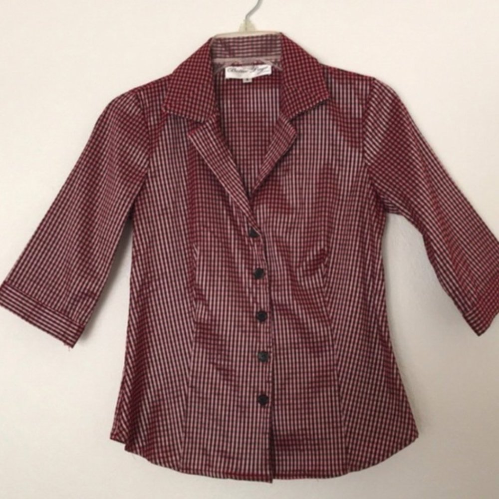 Red & Black Shiny Bettie Page Button Up - Small